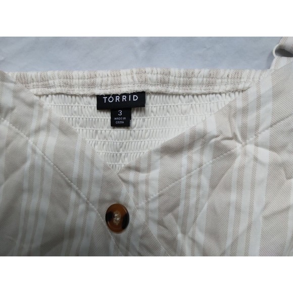 Torrid Midi Challis Asymmetrical Button Front Dress Striped Beige White Womens 3 - Picture 7 of 12